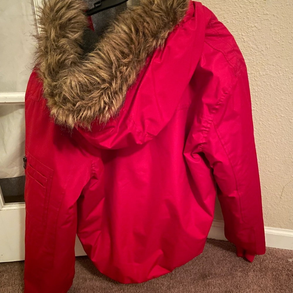 Red hooded jacket